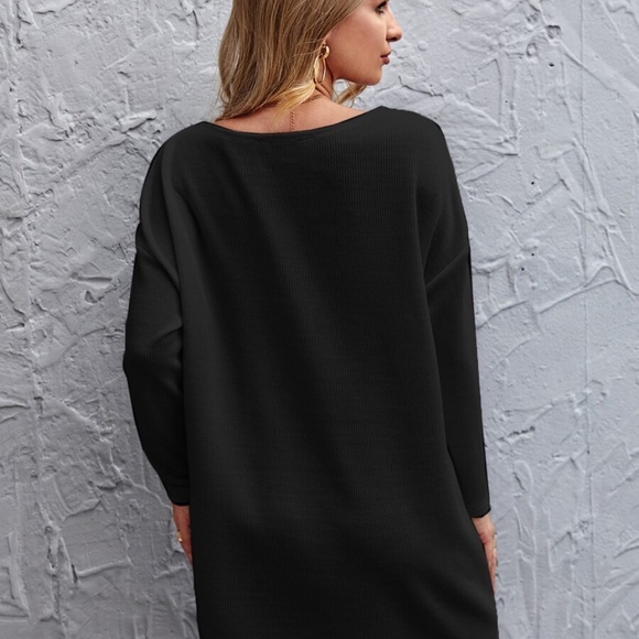 fall WHITE v neck long sleeve sweater dress - Picture 5 of 10